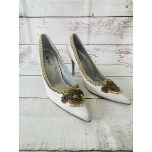 Vintage Spiegel Gold & Black Beaded Women’s Gray Heels | Size 7 1/2